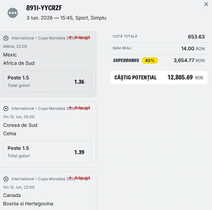 Bilet pariu șansă Superbet 11.06.2026