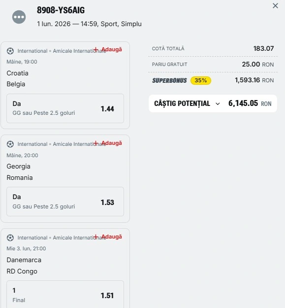 Bilet pariu șansă Superbet 2 iunie 2026