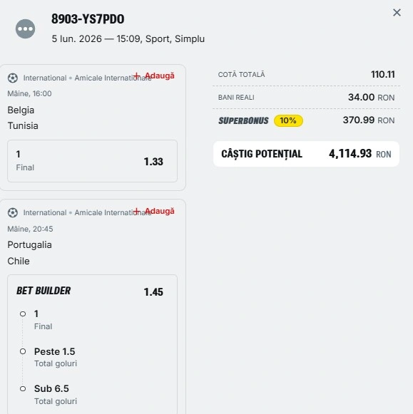 Bilet pariu șansă Superbet 6 iunie 2026