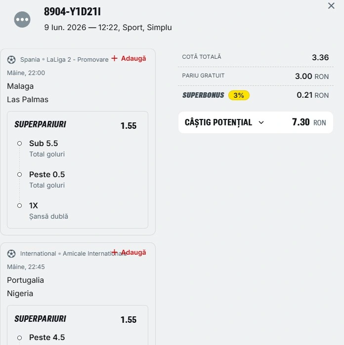 Biletul zilei azi din fotbal 10 iunie 2026