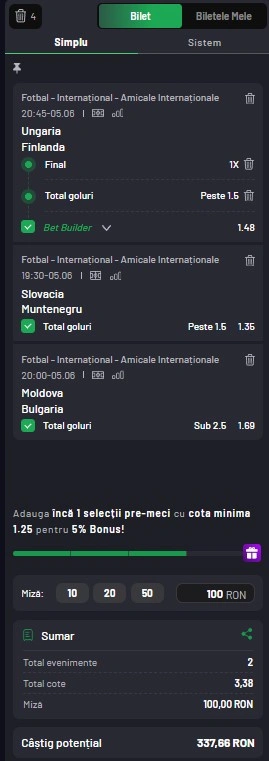 Biletul zilei din Amicale Internaționale 5 iunie 2026