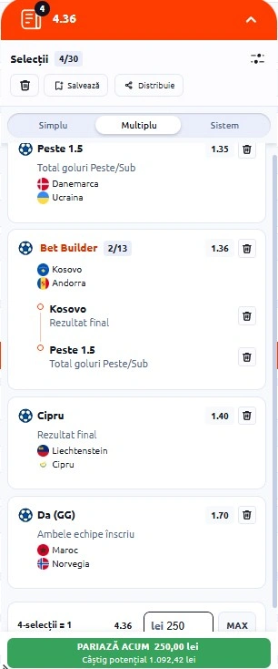 Biletul zilei din fotbal la Betano 07.06.2026