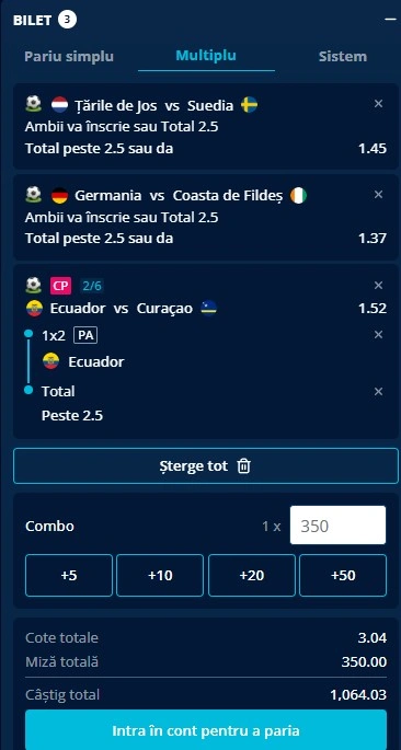 Biletul zilei din fotbal la Campionatul Mondial 20.06.2026