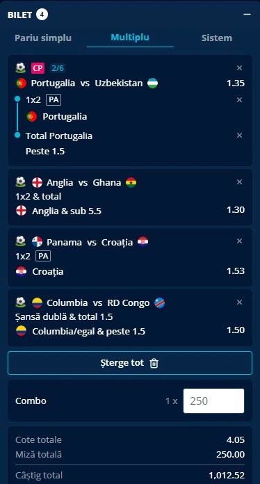 Biletul zilei la Campionatul Mondial 23.06.2026