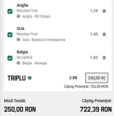Biletul Zilei plasat la Unibet 01.07.2026