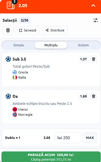 Cota 2 pe goluri 07.06.2026