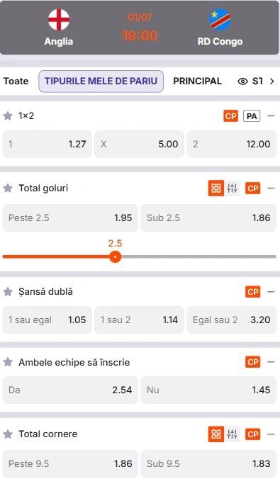 Cote pariuri Anglia vs RD Congo de la Zinx