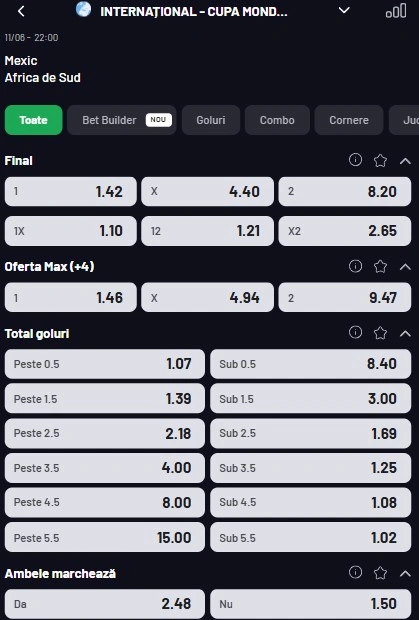 Cote pariuri Mexic vs Africa de Sud la Maxbet