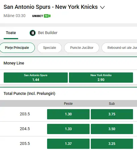 Cote pariuri San Antonio Spurs - New York Knicks la Unibet