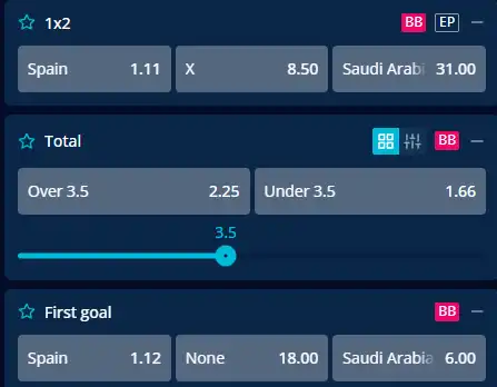 Cote pariuri Spania vs Arabia Saudită la Mr Bit