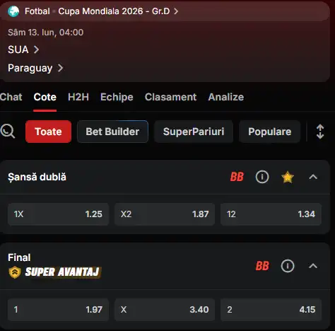 Cote pariuri SUA vs Paraguay la Superbet