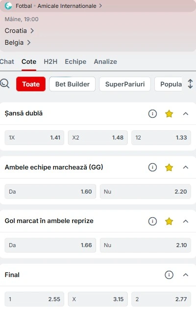Cote pariuri Croația vs Belgia
