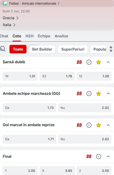 Cote pariuri Grecia vs Italia