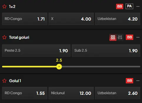 Oferta de cote pariuri Congo - Uzbekistan la TopBet