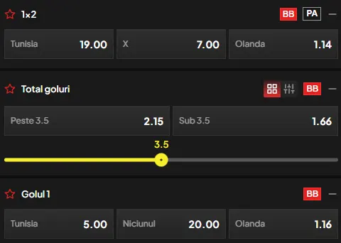 Oferta de cote pariuri Tunisia - Olanda la TopBet