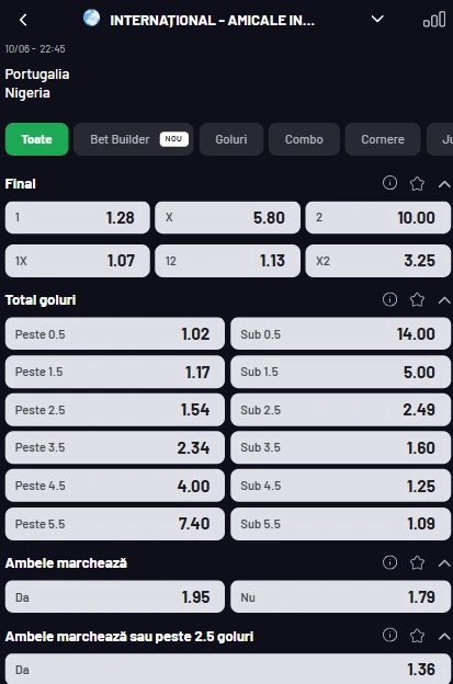 Cote pariuri Portugalia vs Nigeria