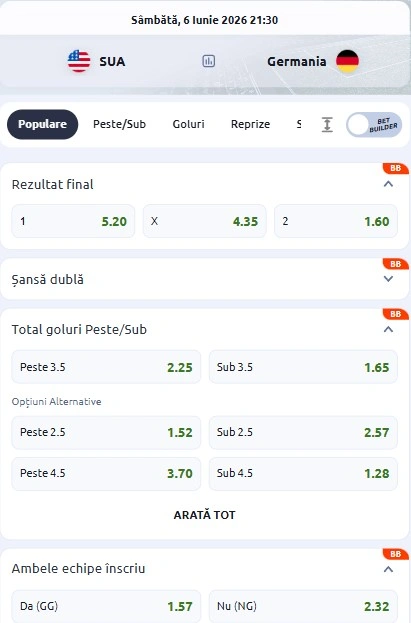 Cote pariuri SUA vs Germania