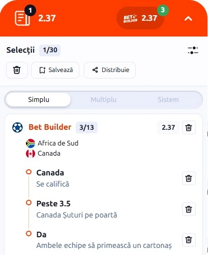 Pariuri speciale Africa de Sud - Canada