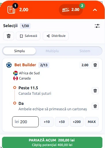 Pariuri speciale Africa de Sud - Canada