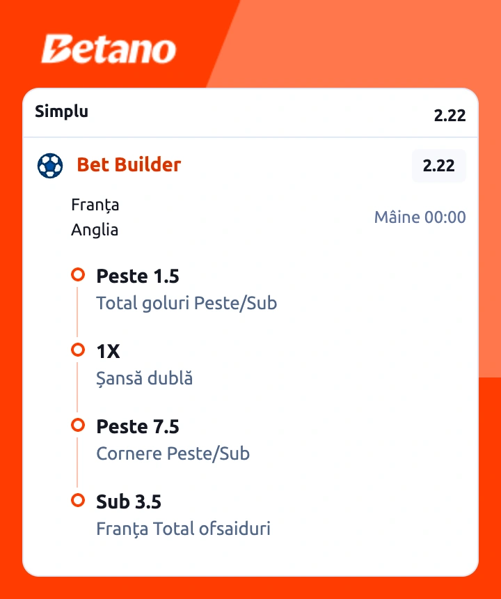 Biletul zilei din fotbal la Betano, 19 iulie 2026. Mizăm pe spectacol la Franța vs Anglia