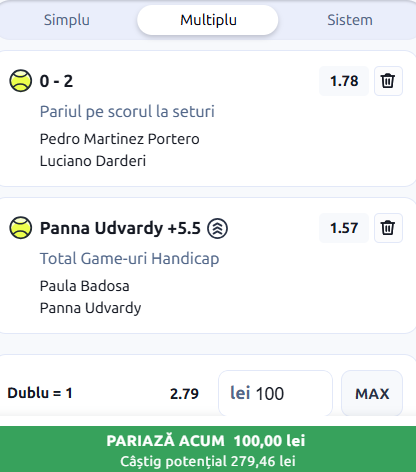 Biletul zilei tenis 23 iulie 2026