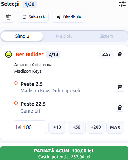 Biletul zilei tenis 4 iulie 2026