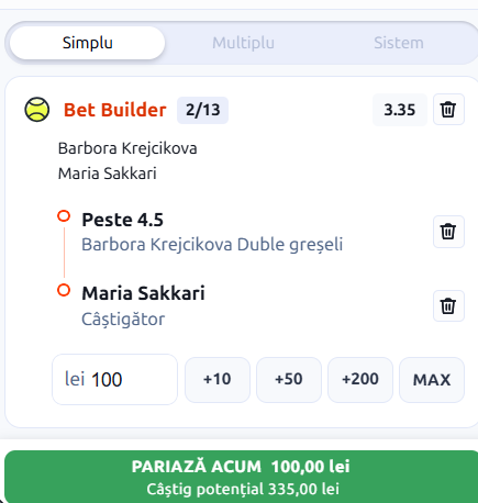 Biletul zilei tenis la Betano 19 iulie 2026