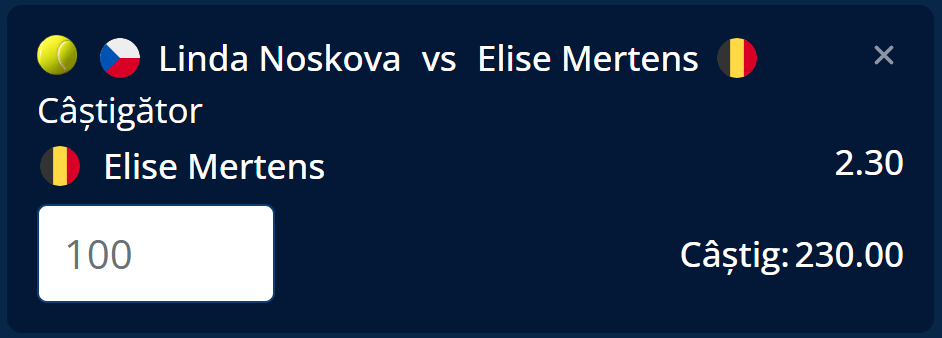 Cota 2 Wimbledon la Mr Bit din 08 iulie 2026 - Linda Noskova vs Elise Mertens
