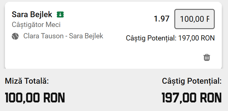 Cota 2 din Tenis 17 iulie 2026 de la WTA Atena Open la Unibet