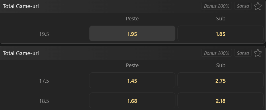 Cota 2 din Tenis 25 iulie 2026 de la Praga Open la WinBet
