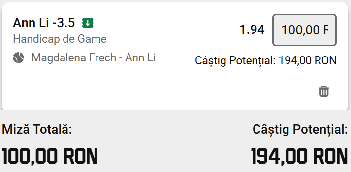 Cota 2 din Tenis 28 iulie 2026 de la WTA Mubadala Washington Open la Unibet