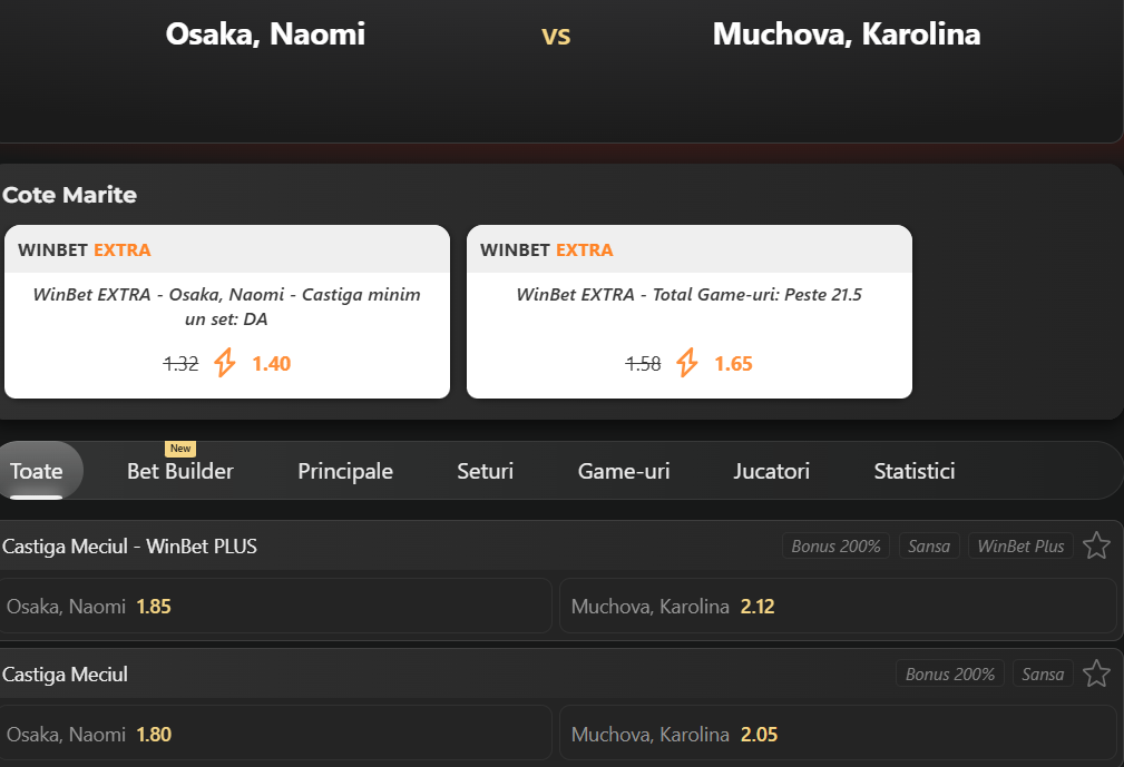 Cote Pariuri Naomi Osaka vs Karolina Muchova