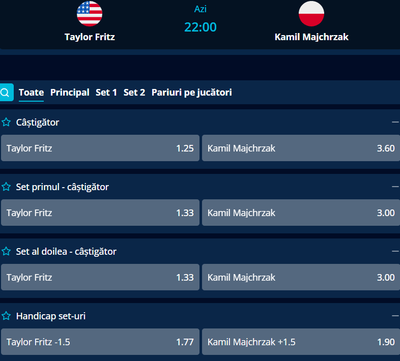 Cote Pariuri Taylor Fritz vs Kamil Majchrzak