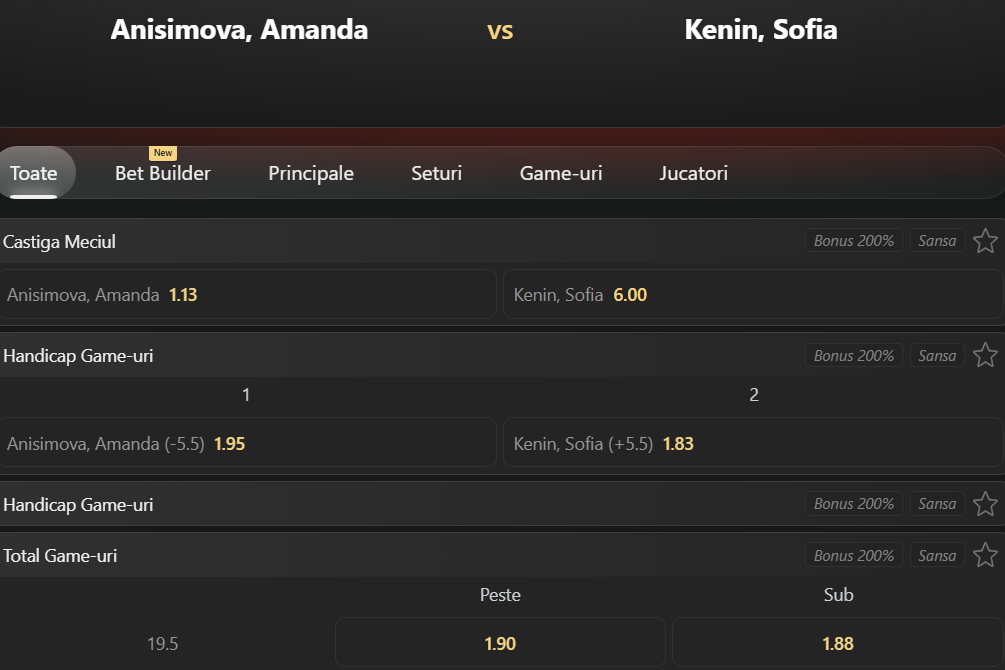 Cote pariuri Amanda Anisimova vs Sofia Kenin