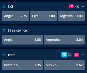 Cote pariuri Anglia vs Argentina la Mr Bit