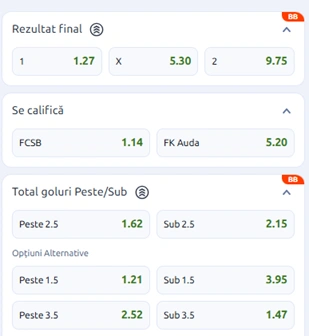 Cote pariuri FCSB vs Auda la Betano