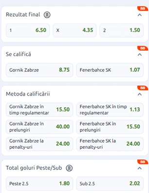 Cote pariuri Gornik Zabrze vs Fenerbahce la Betano