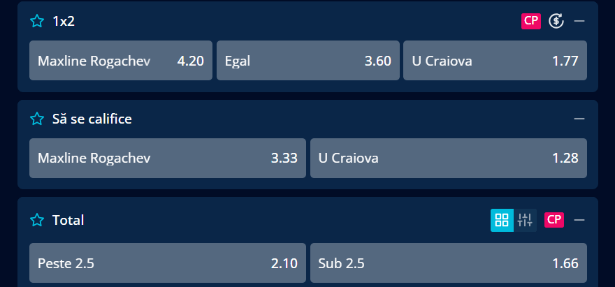 Cote pariuri ML Vitebsk vs Universitatea Craiova la Mr Bit