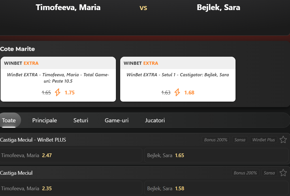 Cote pariuri Maria Timofeeva vs Sara Bejlek