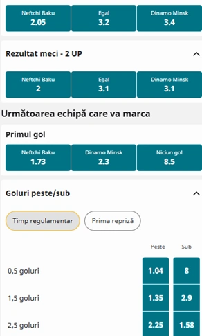 Cote pariuri Neftci Baku vs Dinamo Minsk la Betfair