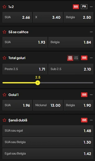 Cote pariuri SUA vs Belgia la TopBet