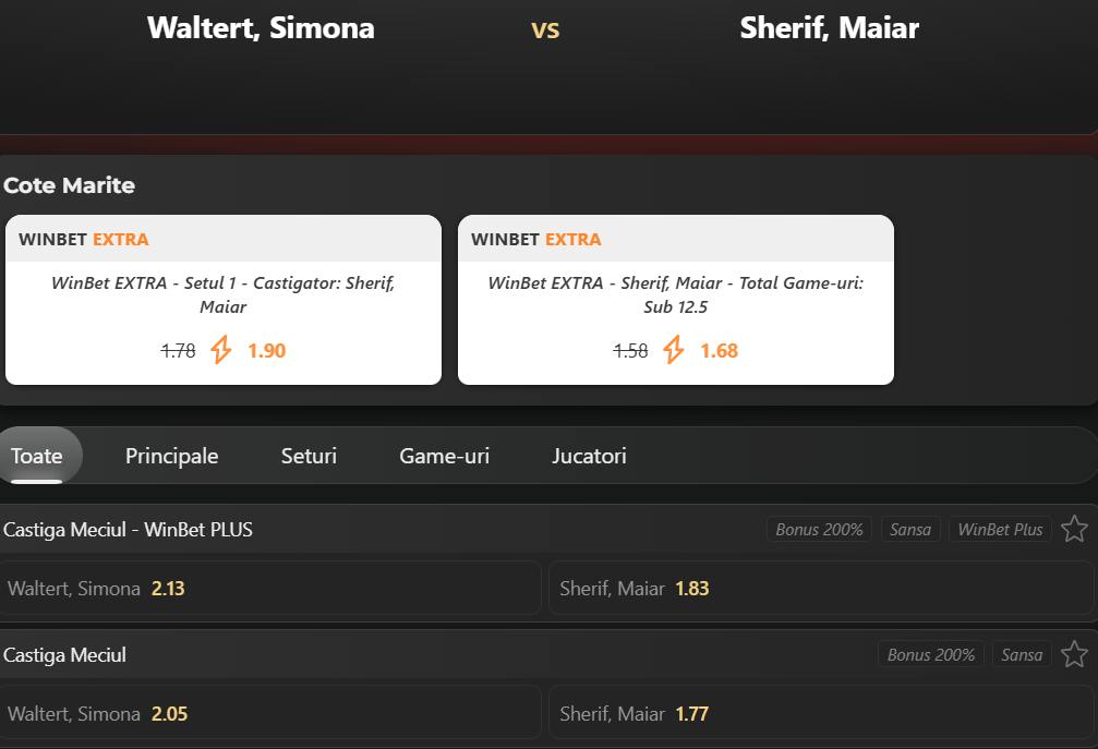 Cote pariuri Simona Waltert vs Mayar Sherif