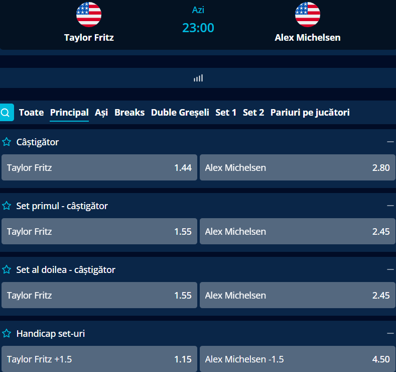 Cote pariuri Taylor Fritz vs Alex Michelsen