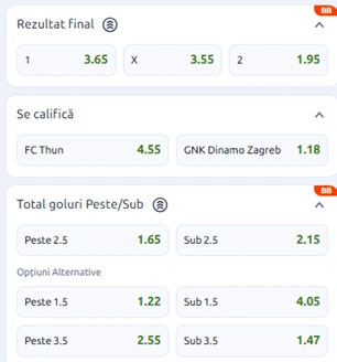 Cote pariuri Thun vs Dinamo Zagreb la Betano