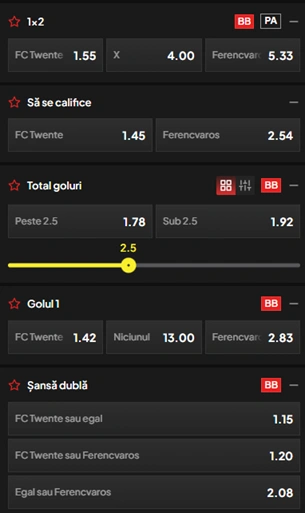 Cote pariuri Twente vs Ferencvaros la TopBet