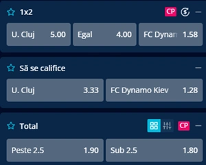 Cote pariuri U Cluj vs Dynamo Kiev la Mr Bit