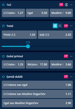 Cote pariuri Universitatea Craiova vs Vitebsk la Mr Bit