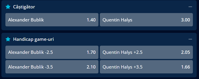 Cote pariuri la Mr Bit  Alexander Bublik vs Quentin Halys, kazahul pornește din postura de mare favorit în finala turneului ATP de la Kitzbuhel Open 2026