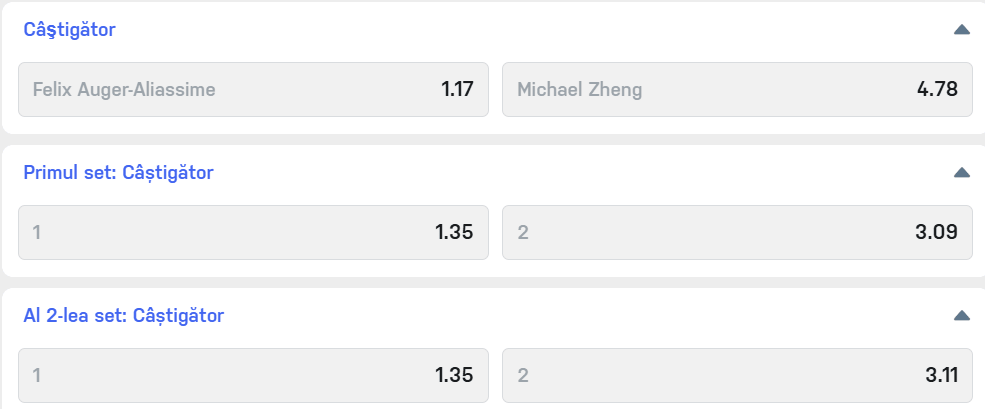 Cote pariuri la Winner  Felix Auger-Aliassime vs Michael Zheng, duel disproporționat ”pe hârtie” la Wimbledon 2026