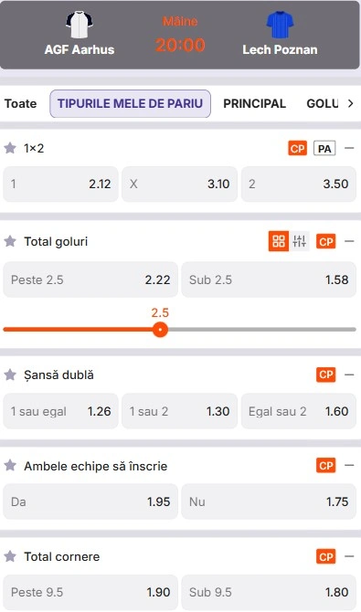 Cote pariuri Aarhus vs Lech Poznan